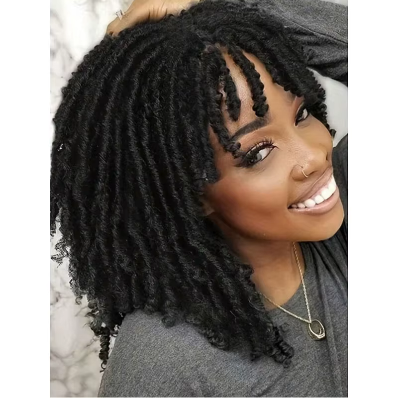 Perruque synthétique courte Billowig avec frange – Style tressé ombré