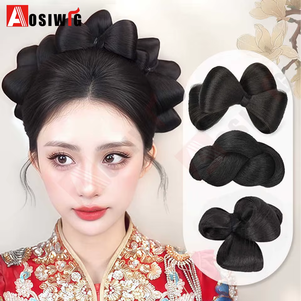 Perruque de chignon synthétique de coiffure de mariée