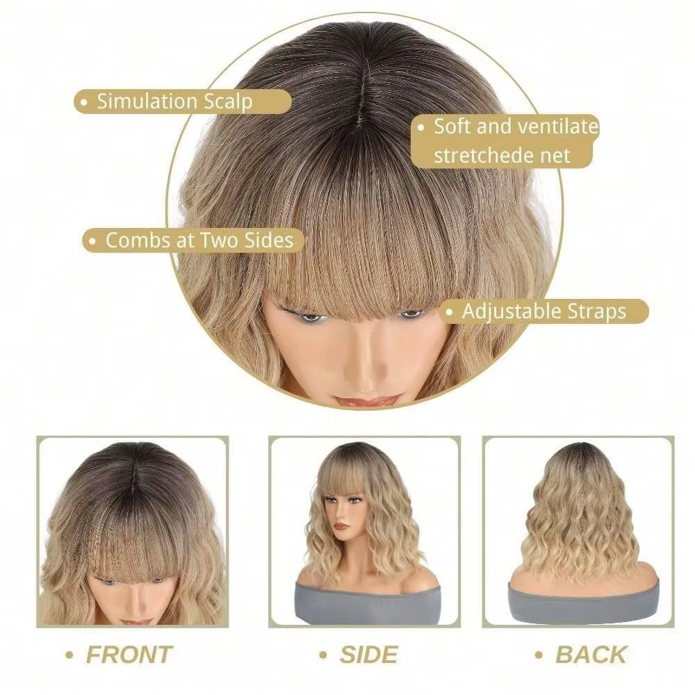 Perruque Bob Blonde 14 pouces avec frange pour femmes