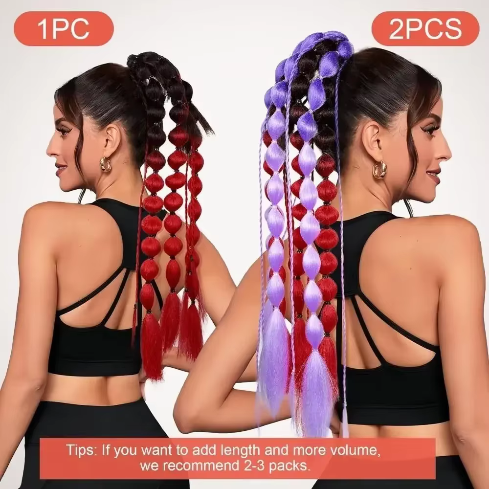 Mode femmes enfants bulle queue de cheval Extension Extensions de cheveux colorés à la main tressé Ombre fou