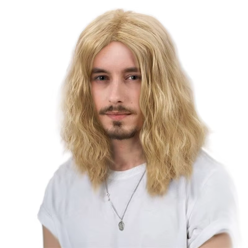 Extensions de cheveux Cool perruques en fibres synthétiques pour hommes naturel respirant couvre-chef chapeau moyen Long bouclés mâle perruque