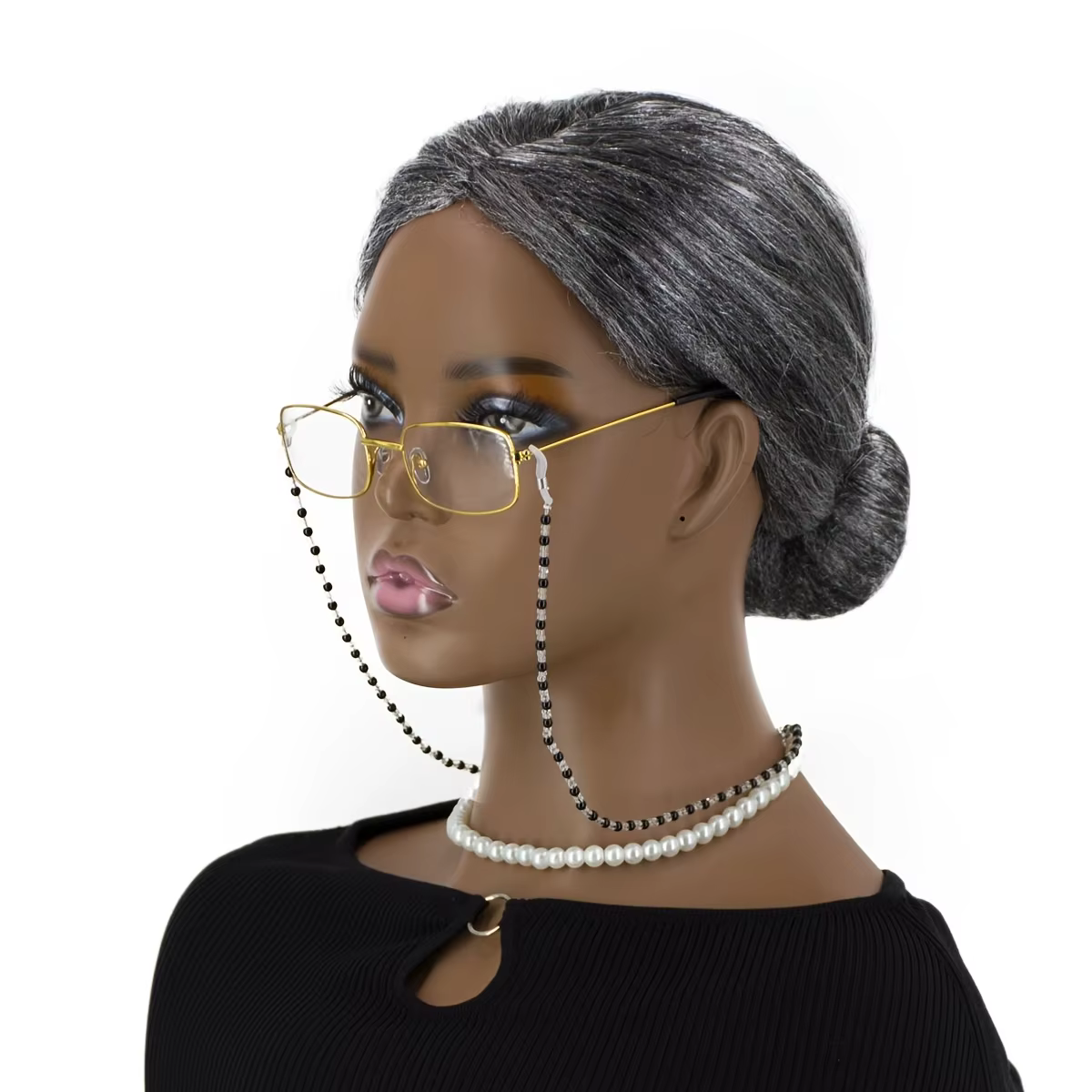 Perruque synthétique grise pour femme âgée