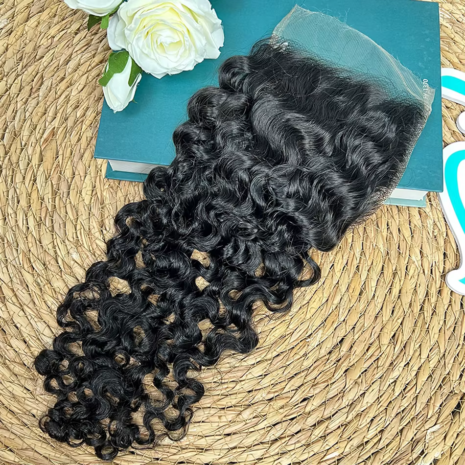 Fermeture de dentelle bouclée birmane 5x5 HD 100% cheveux humains pré-épilés noeuds blanchis