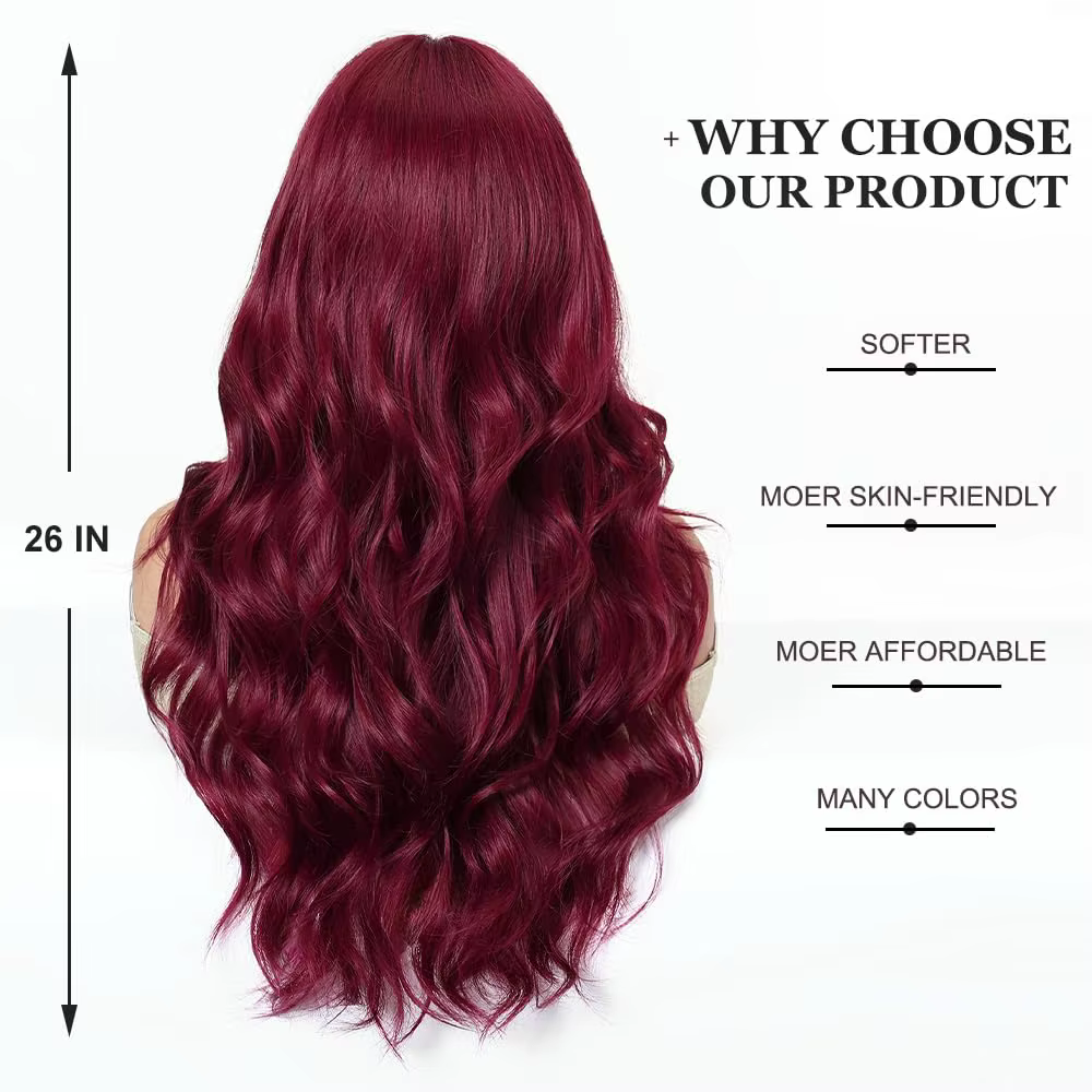 Perruque synthétique rouge bordeaux