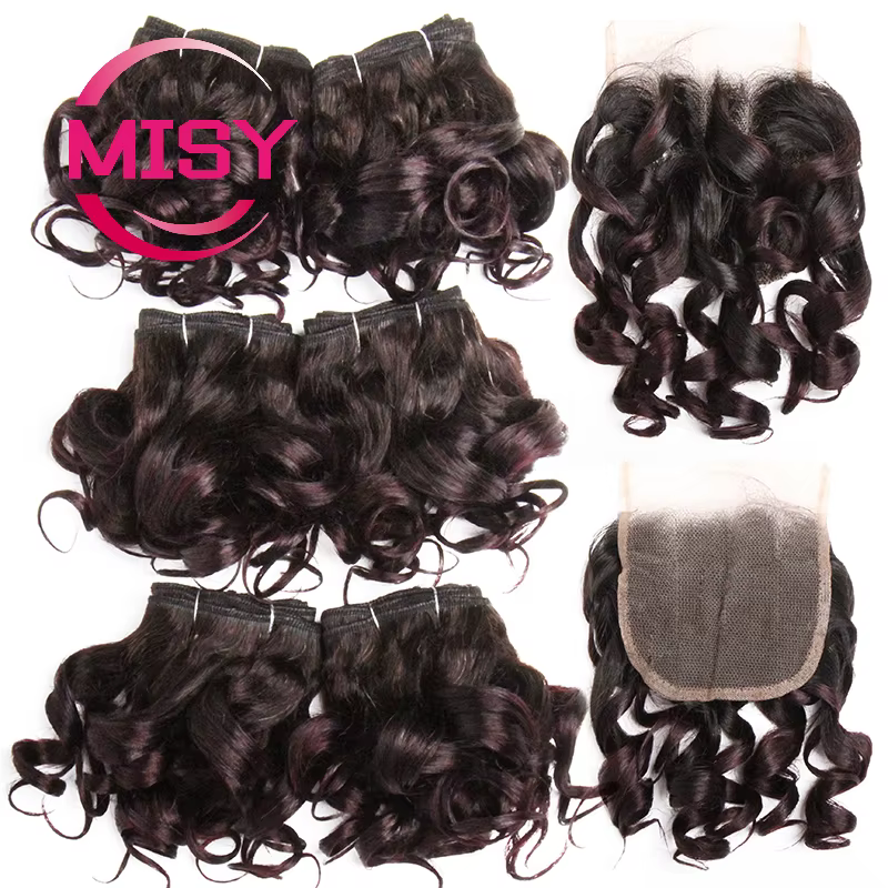 Tissage en lot brésilien naturel bouclé avec Lace Closure colorée 1B/27/30/33/99J
