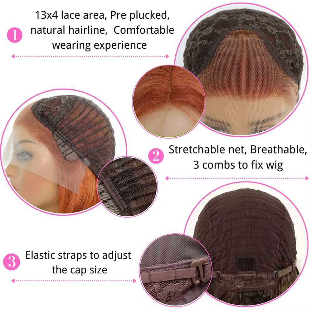Perruque Lace Front Wig synthétique Body Wave Orange foncé