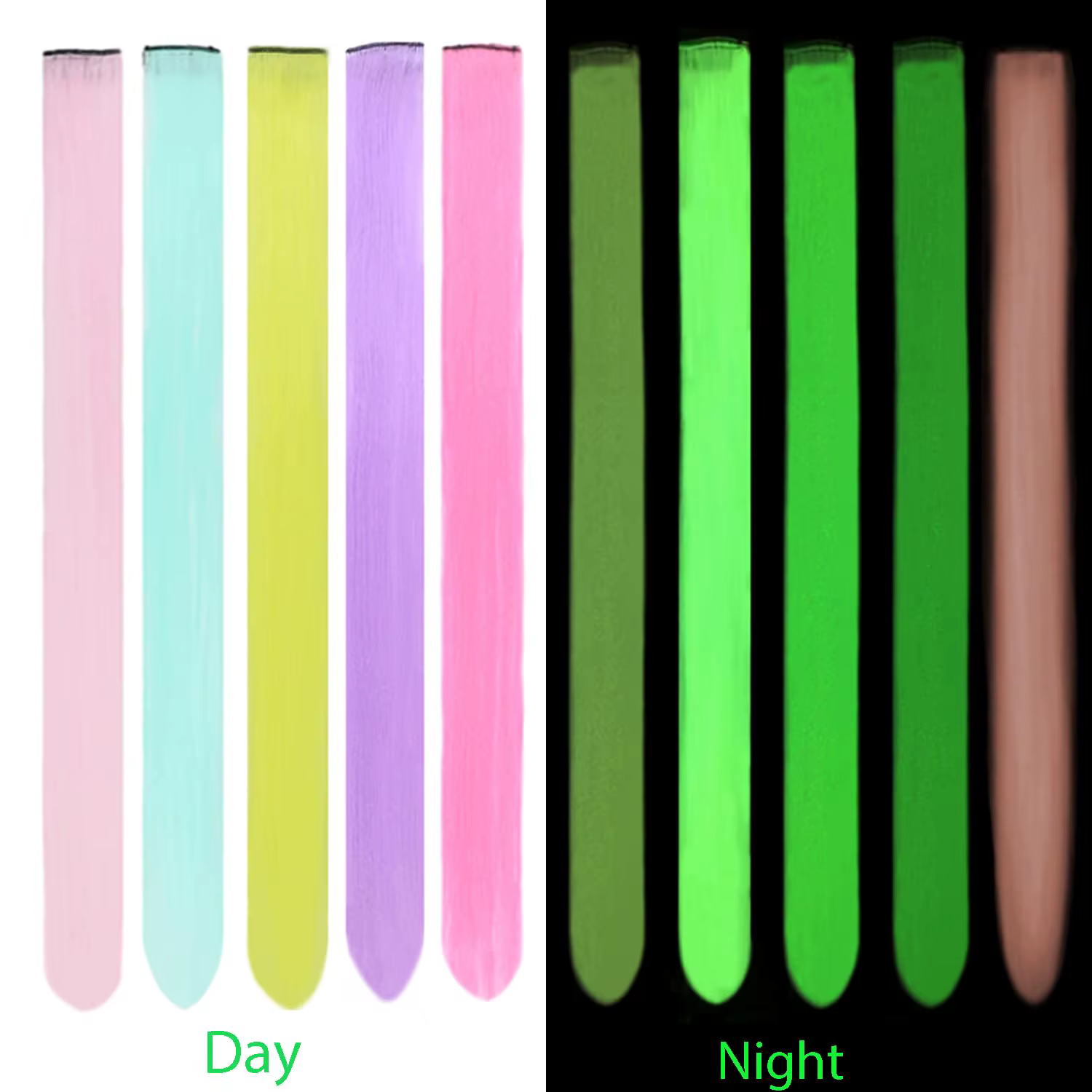 Extensions de cheveux synthétiques rose fluo qui brillent dans le noir
