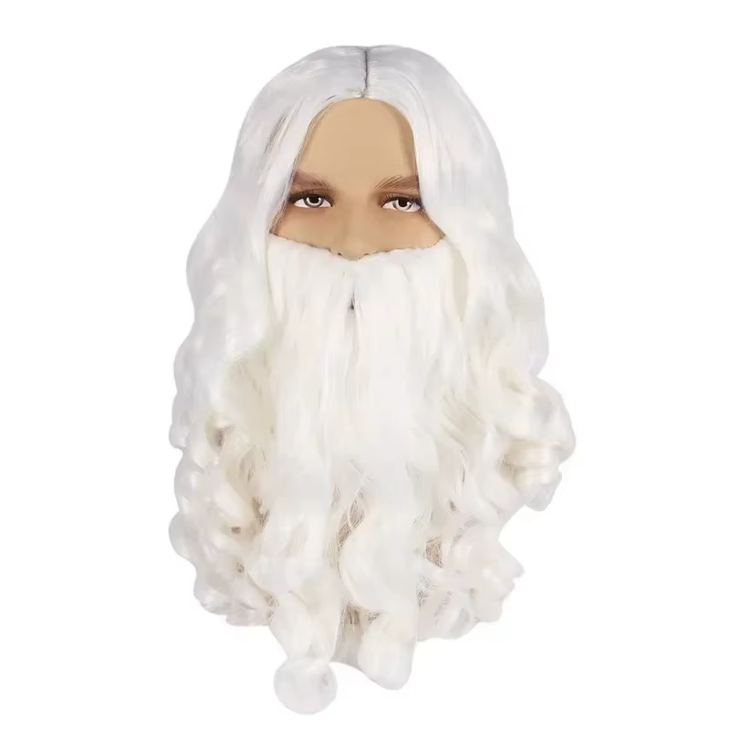 Perruque synthétique blanche avec barbe du père noël