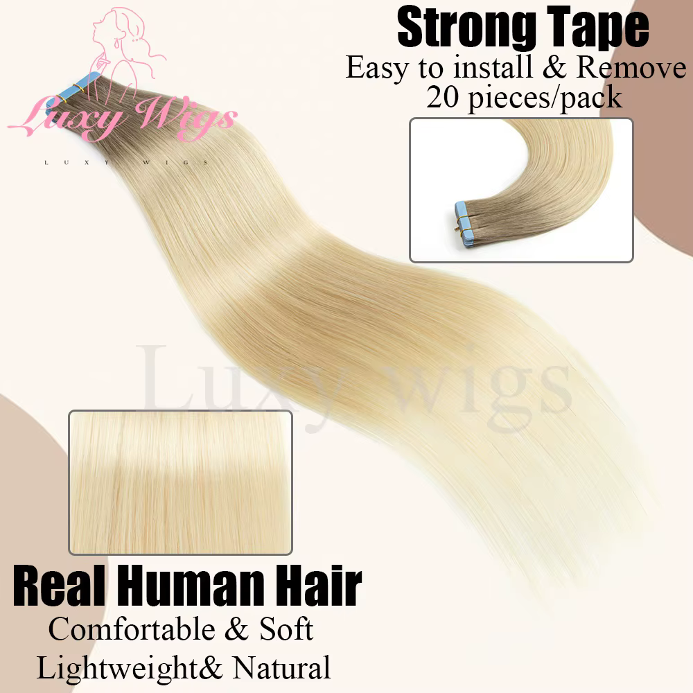 Mèches Blonde bande dans les Extensions de cheveux cheveux humains droite noir blond sans couture PU peau trame bande dans les Extensions de cheveux 20 pièces