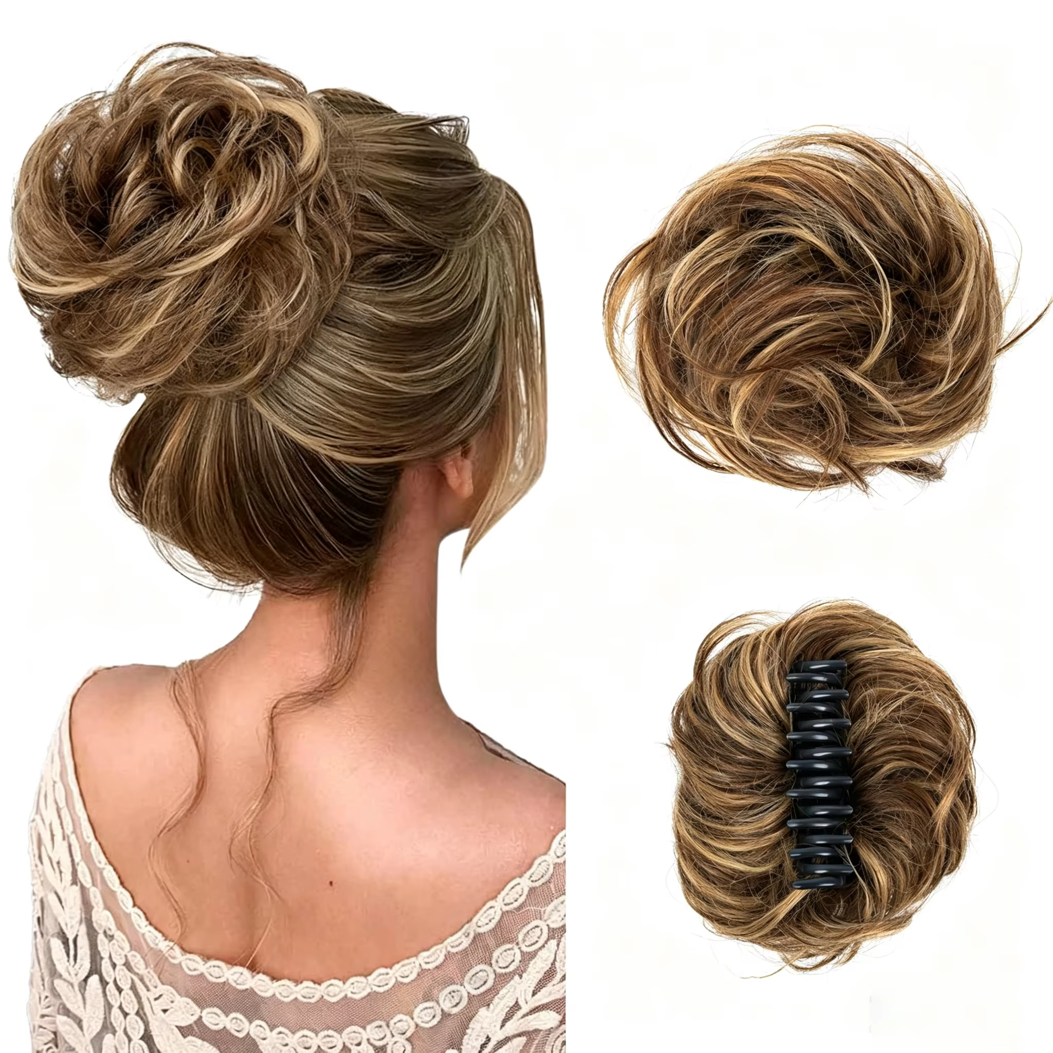 Pince à griffes Chignon désordre morceau de cheveux 100% vrais