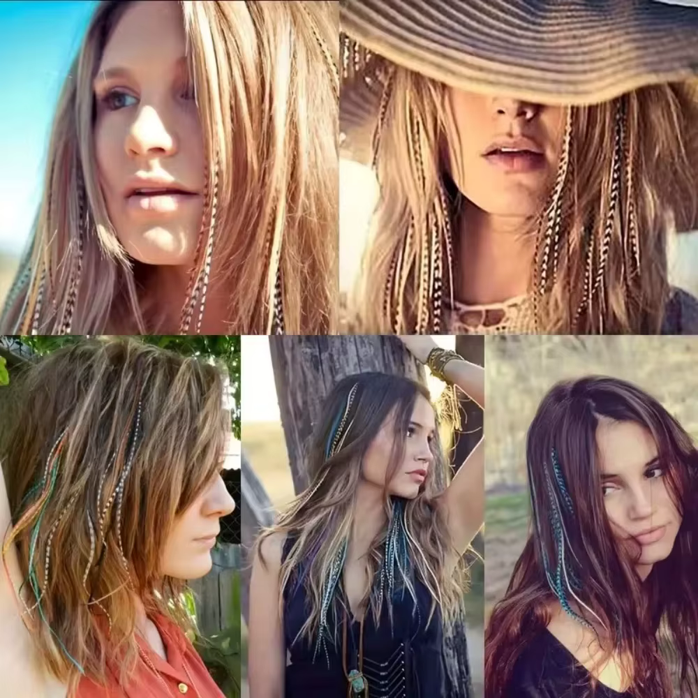 Extensions capillaires synthétiques colorées à clips imprimés à rayures