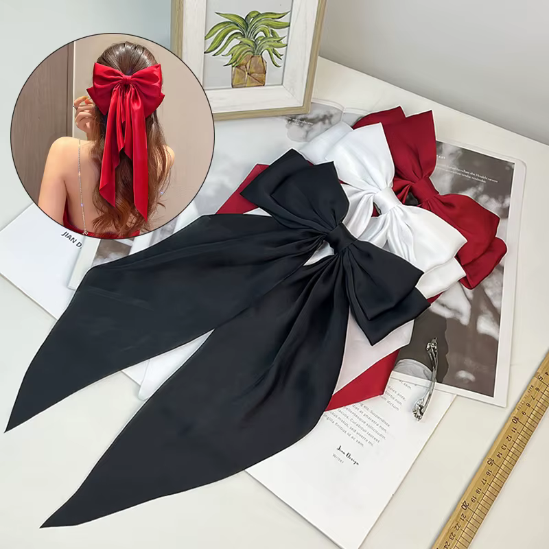 Pince à Cheveux Élégante en Satin de Couleur Unie pour Fille