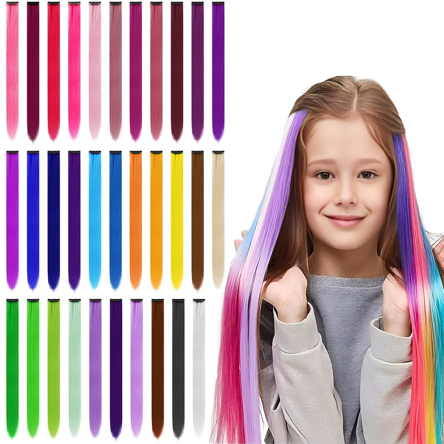 Extensions de cheveux synthétiques à clips de 22 pouces