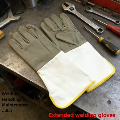 Gants de travail en cuir de vache pour la soudure | Manches longues et larges | Bouche large résistante à l'usure pour soudeur et travail des métaux