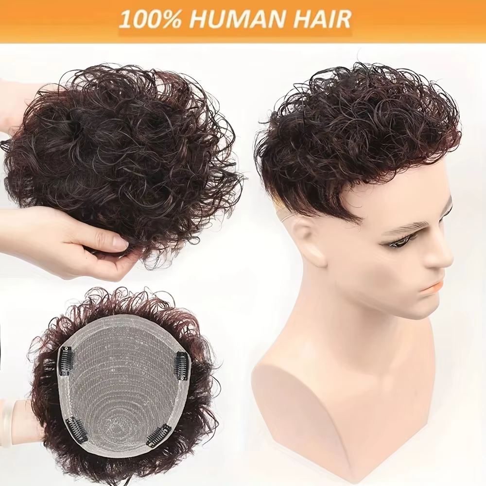 Perruque courte ondulée bouclée 100% cheveux humains pour hommes