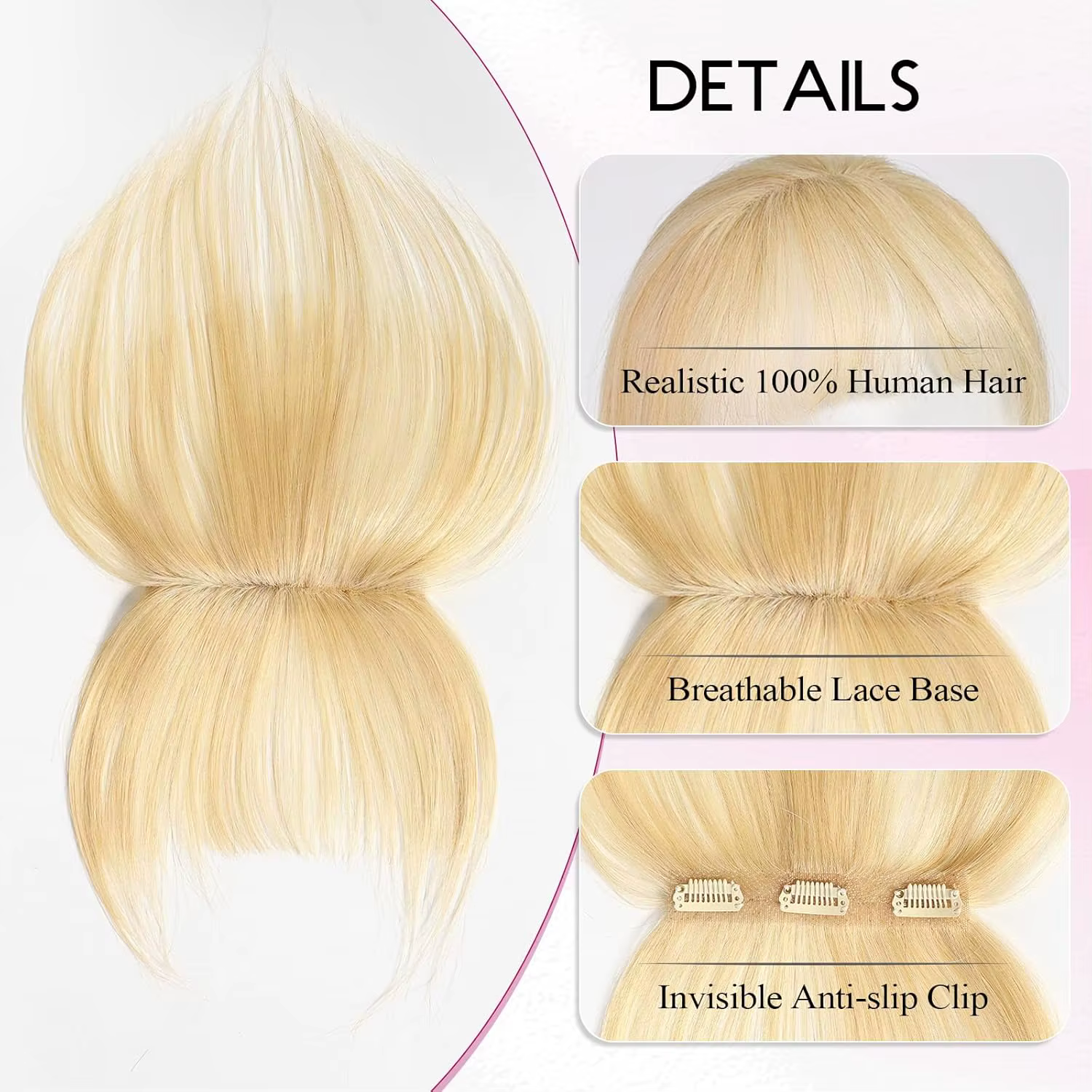 Clip in Bangs 613 Blond 100% cheveux humains