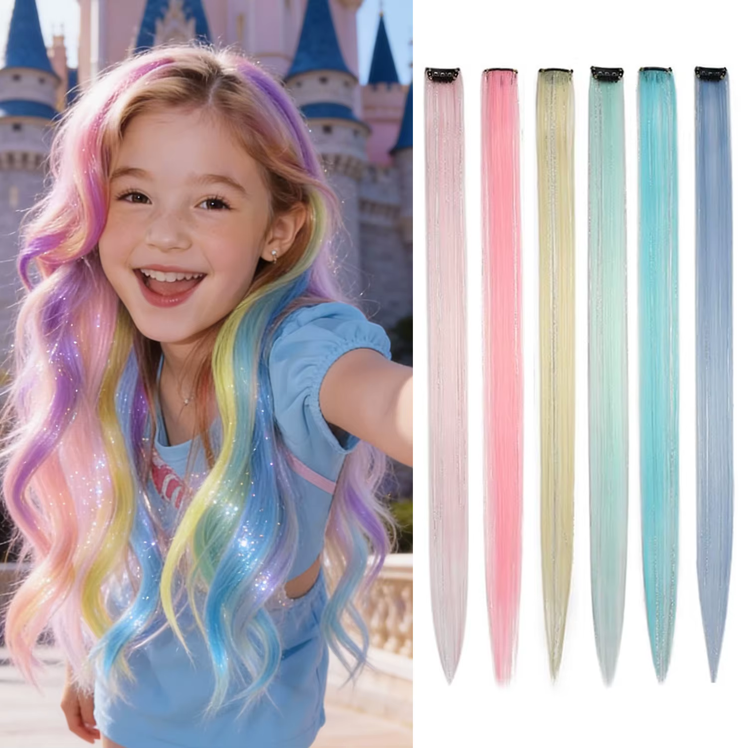 Extensions capillaires synthétiques à clips pour filles
