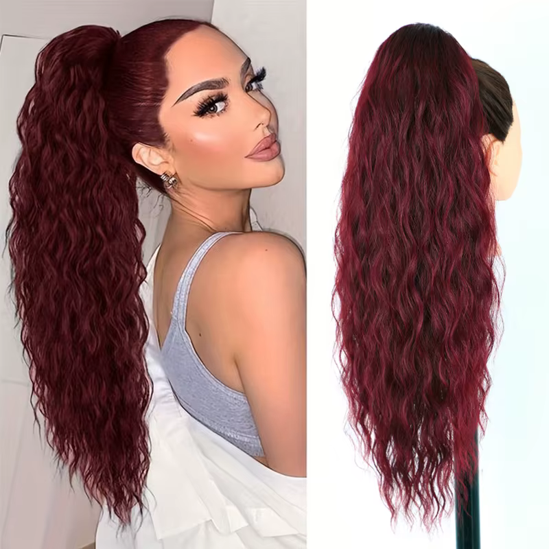 Extension de cheveux queue de cheval ondulée longue bouclée pour femmes cordon