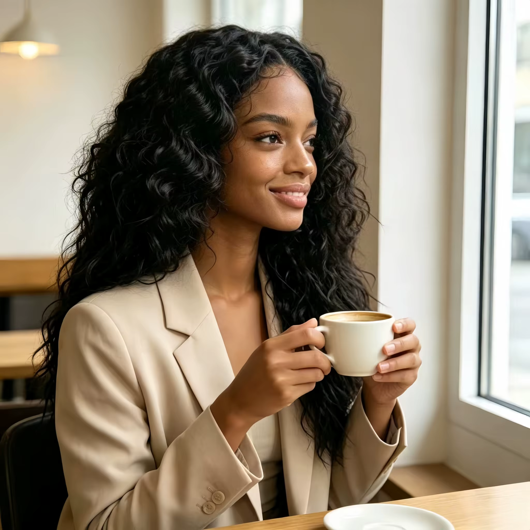 Perruque synthétique noire bouclée longue pour femme