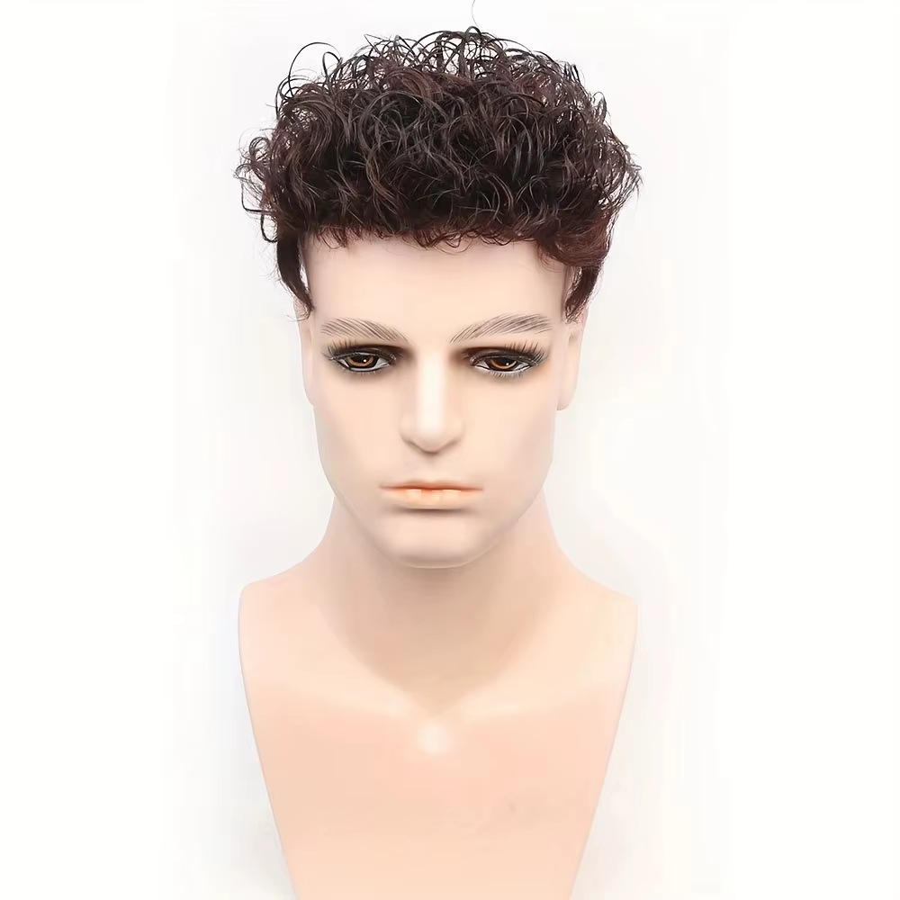 Perruque courte ondulée bouclée 100% cheveux humains pour hommes