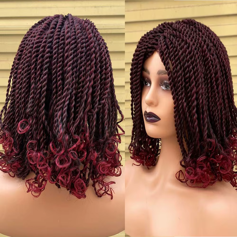 Boîte tressée perruques pour les femmes noires Crochet cheveux 2 torsion Ombre Bug africain synthétique court Bob