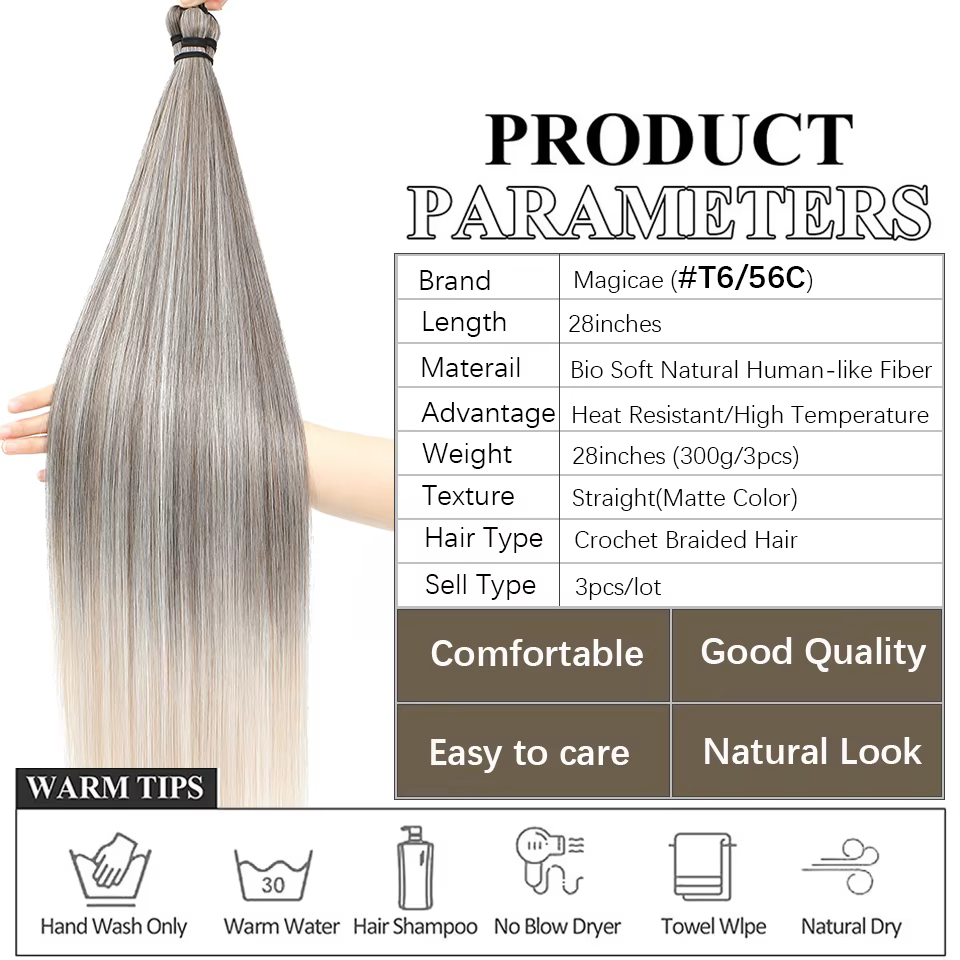 Magicae Crochet tressage Ombre blond 27/613 synthétique soyeux Extensions de cheveux raides 28 pouces 300 grammes 3 pièces/lot résistant à la chaleur