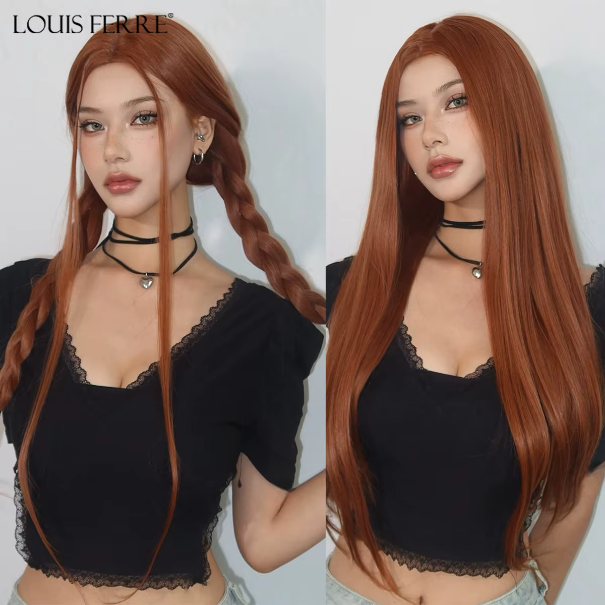 LOUIS FERRE – perruques synthétiques en cuivre rouge marron gingembre avec raie au milieu pour femmes, cheveux naturels pour filles, perruque quotidienne en Fiber résistante à la chaleur