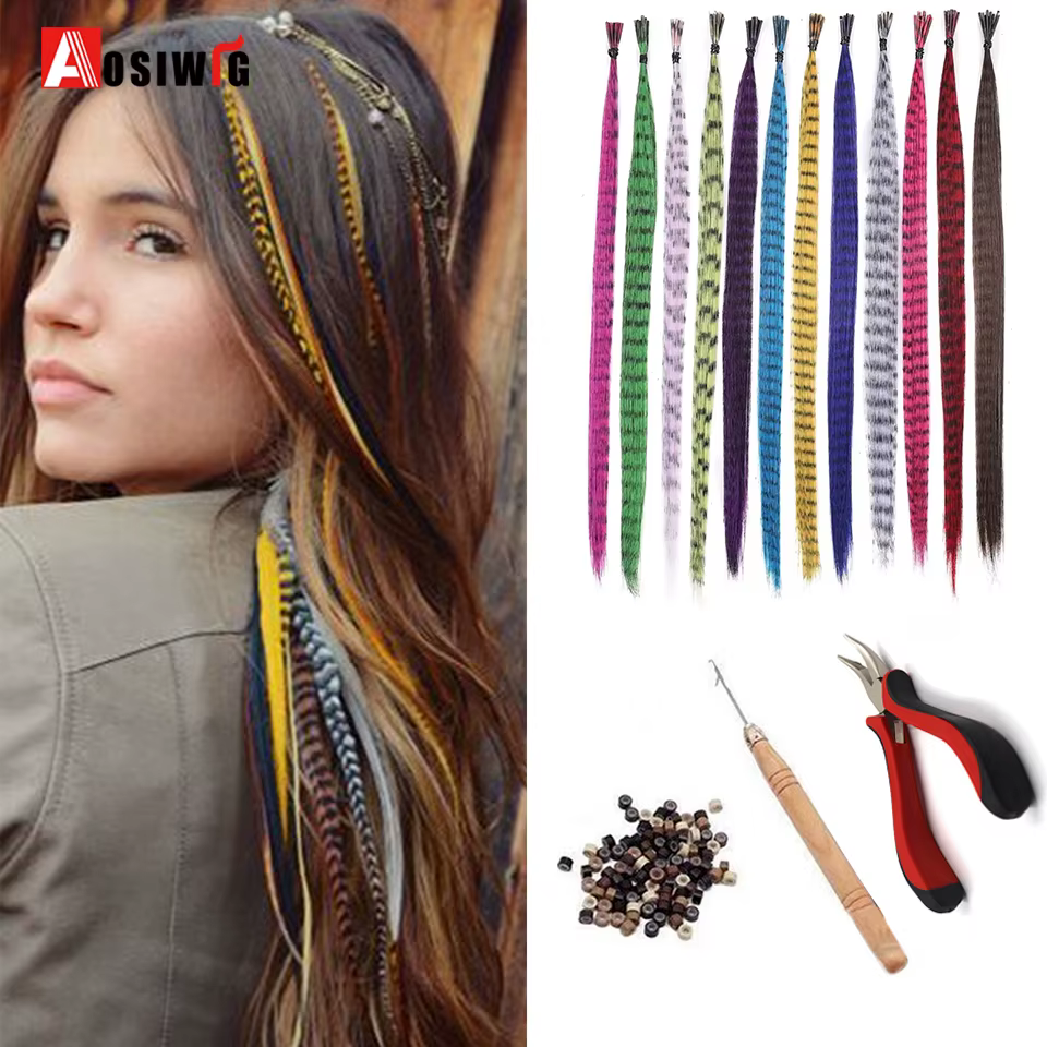 AOSISynthetic-Extensions de cheveux en plumes
