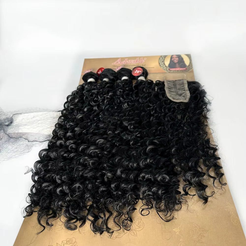 Adorables lots de cheveux afro bouclés crépus de 24 pouces avec closure