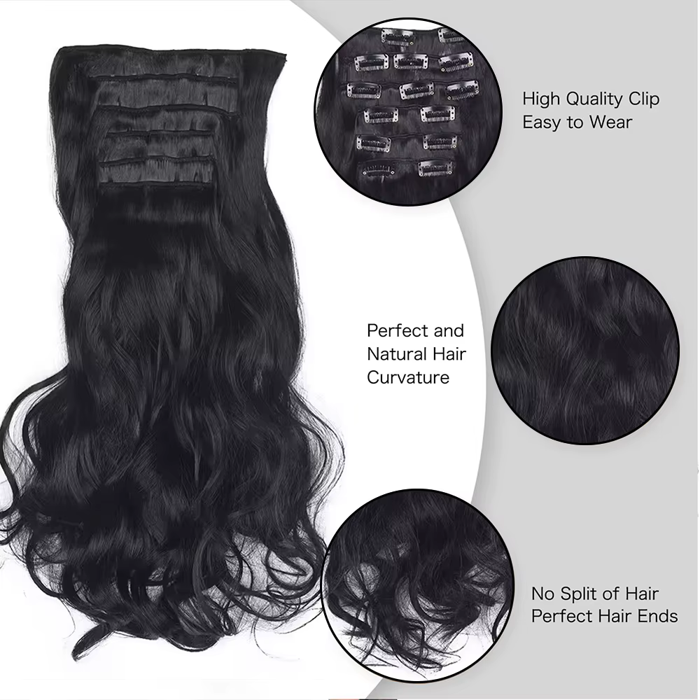 Extensions de Cheveux Synthétiques Bouclés à Clips