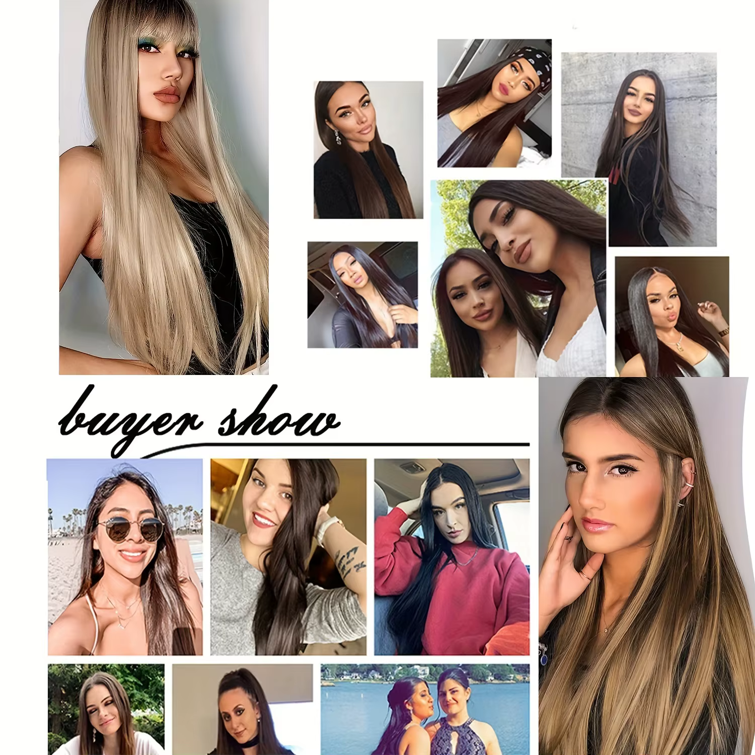 Coiffure longue droite 16 Clips 7 pièces/ensemble Extensions de cheveux naturel synthétique Blonde noir postiches résistant à la chaleur pour les femmes
