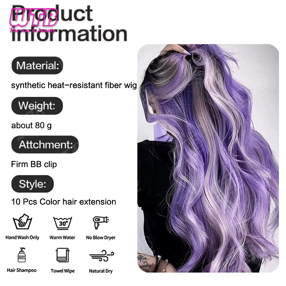 Extensions de cheveux synthétiques colorées avec clip BB
