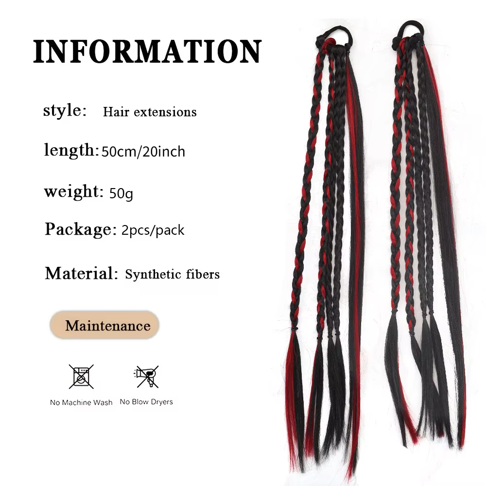 Extensions de queue de cheval tressées longues en cheveux synthétiques