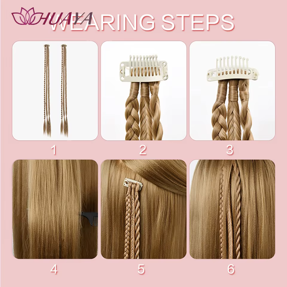 HUAYA-Tresses frontales à clipser avec 3 tresses sur chaque clip, 22 pouces de long, postiches synthétiques naturelles et douces pour Gi