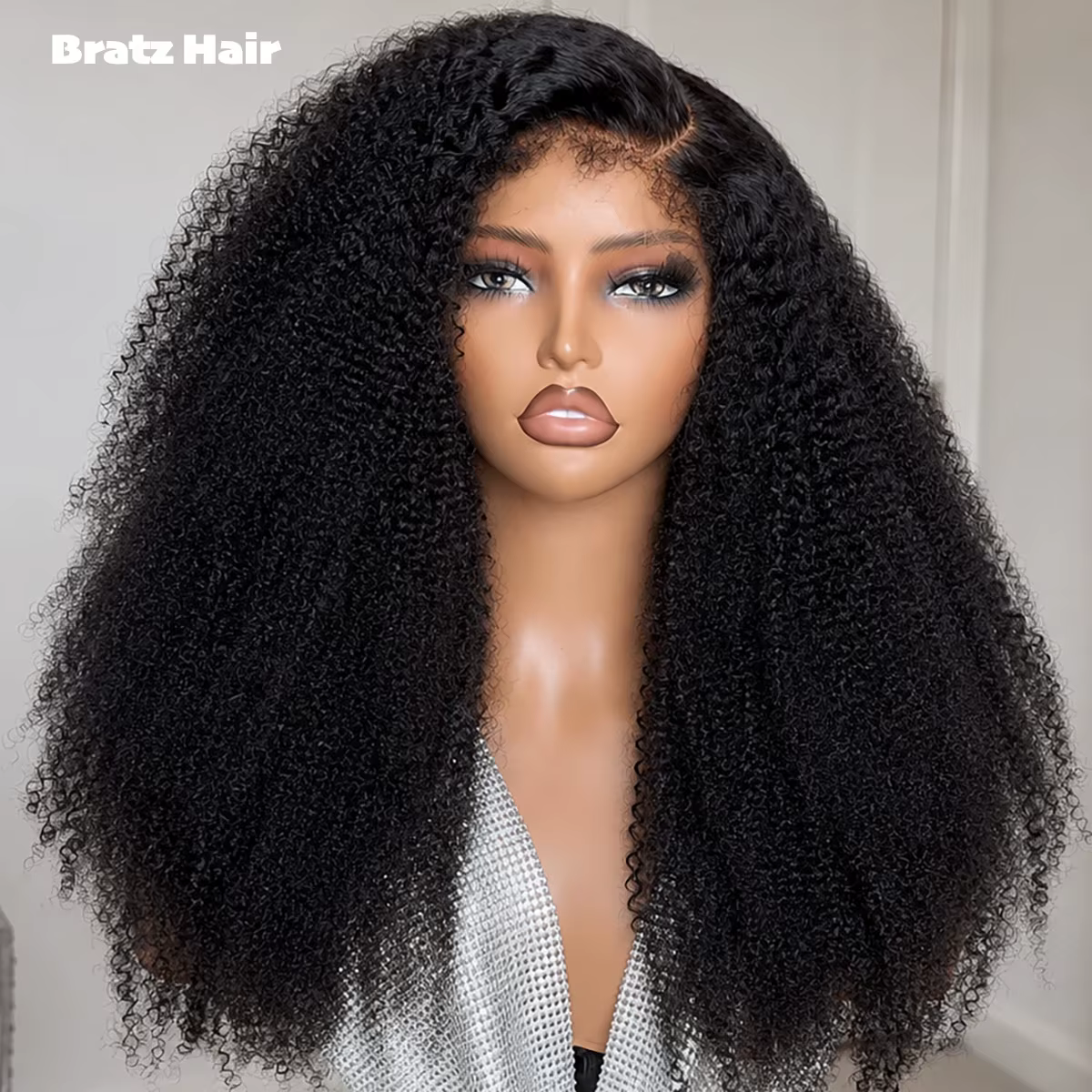 Perruque Afro Bouclée Naturelle Noire 20 Pouces Super Double Drawn avec Fermeture 5x5