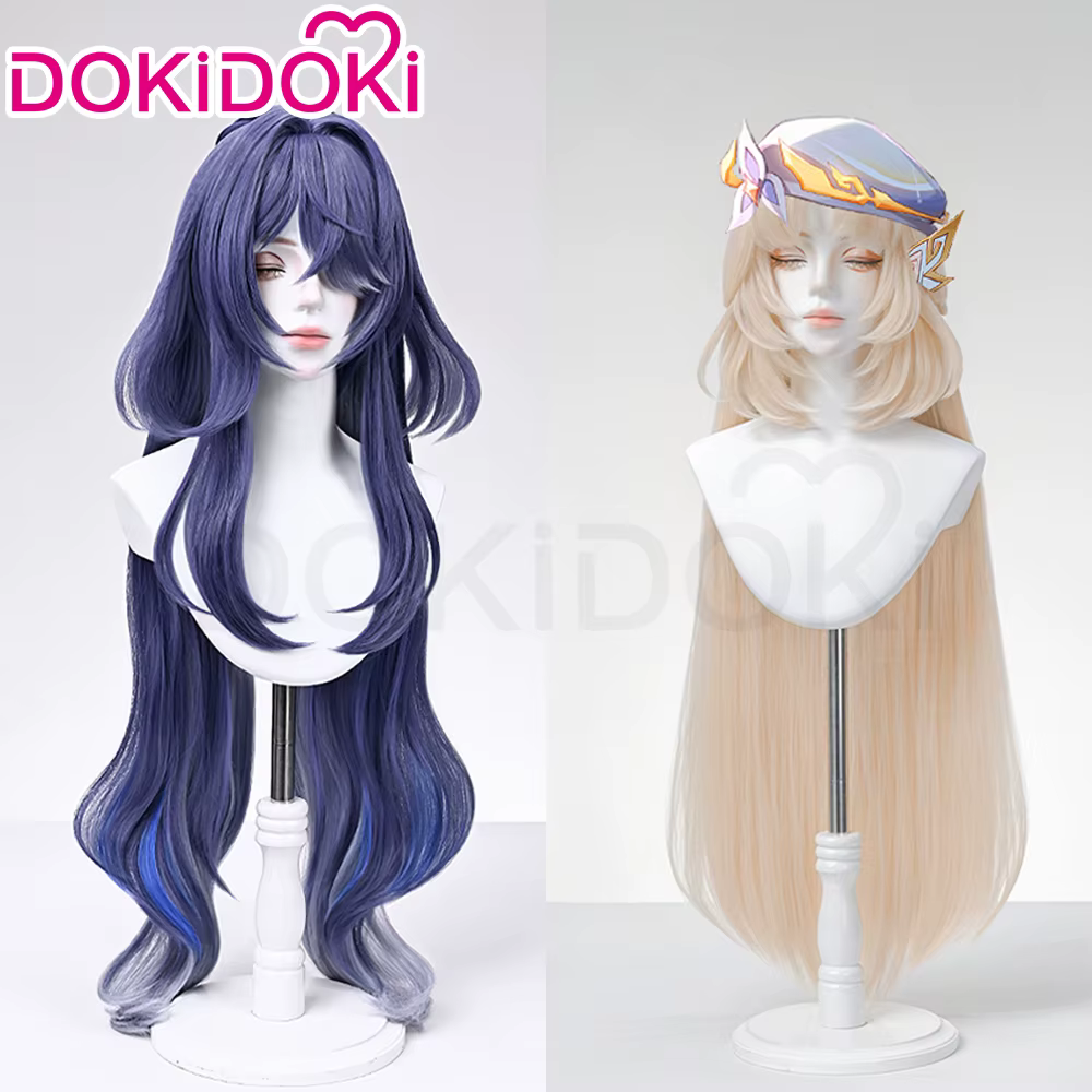 Lauma Nicole Reeyn Cosplay perruque jeu Genshin Impact DokiDoki femmes bleu doré cheveux longs