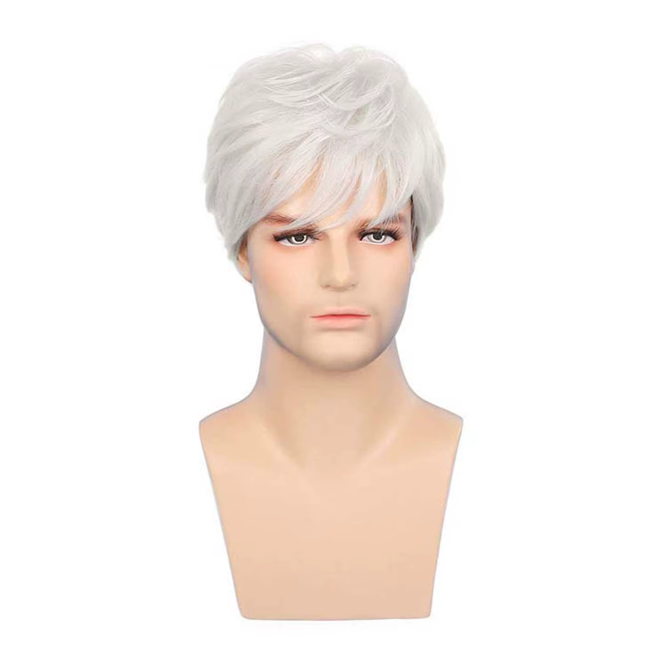 Perruque Synthétique Courte Bouclée avec Frange pour Homme