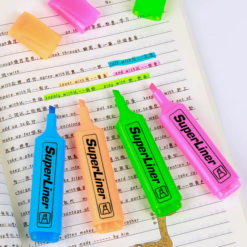 Stylo Fluorescent surligneur à pointe large, marqueurs d'écriture pour dessin artistique, marquage de gribouillage, papeterie de bureau, fournitures scolaires, 4/6 pièces