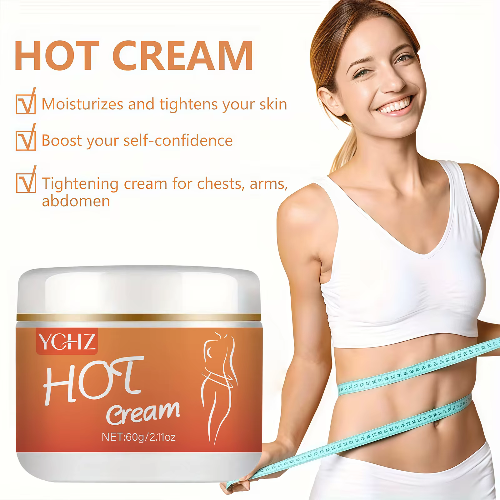 Crème raffermissante pour le corps 60G/2.11Oz, resserre l'abdomen, la taille, les bras, les jambes et autres zones du corps. La texture est légère et facile à appliquer, non grasse, convient à tous le
