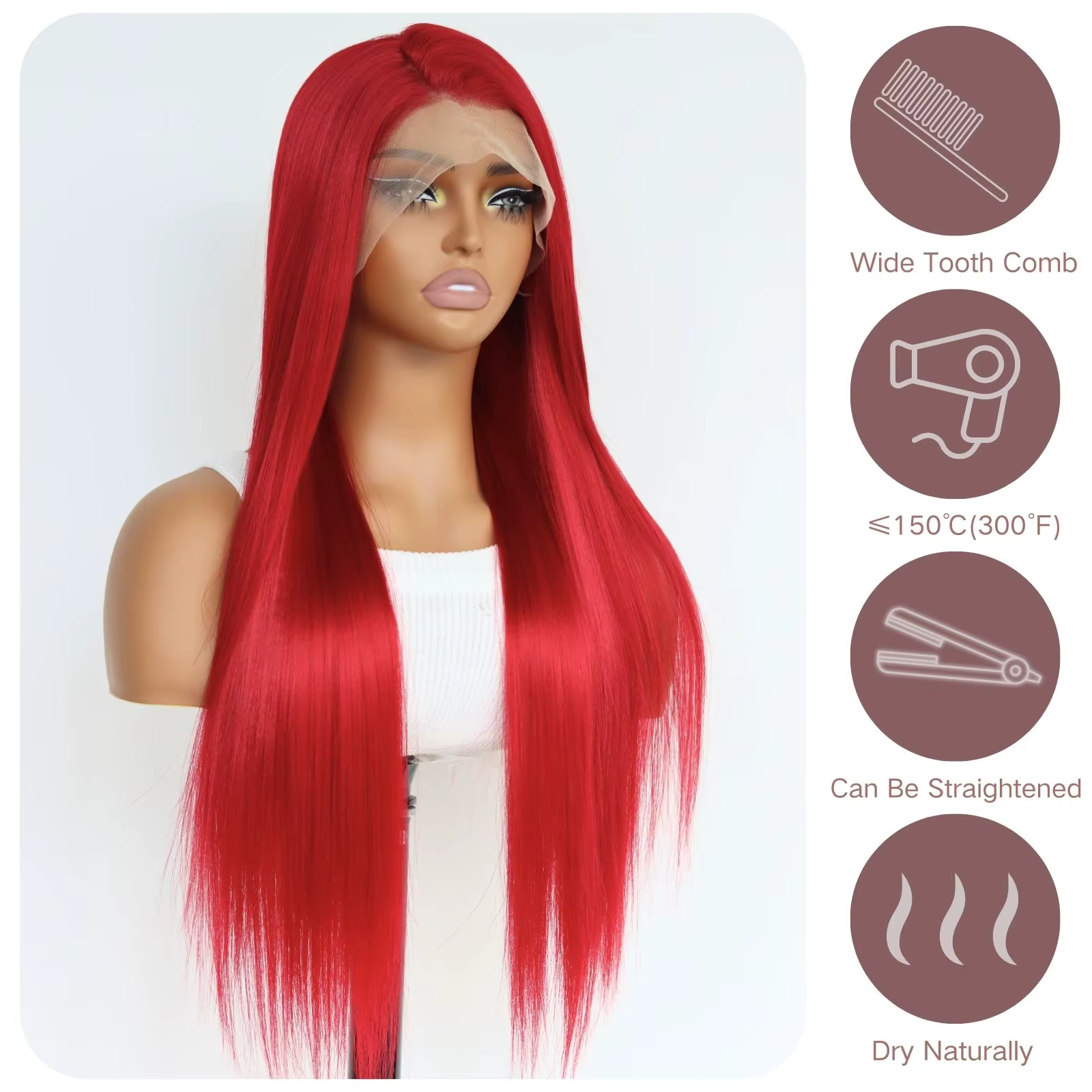 Perruque Lace Front Wig Synthétique Rouge Bordeaux