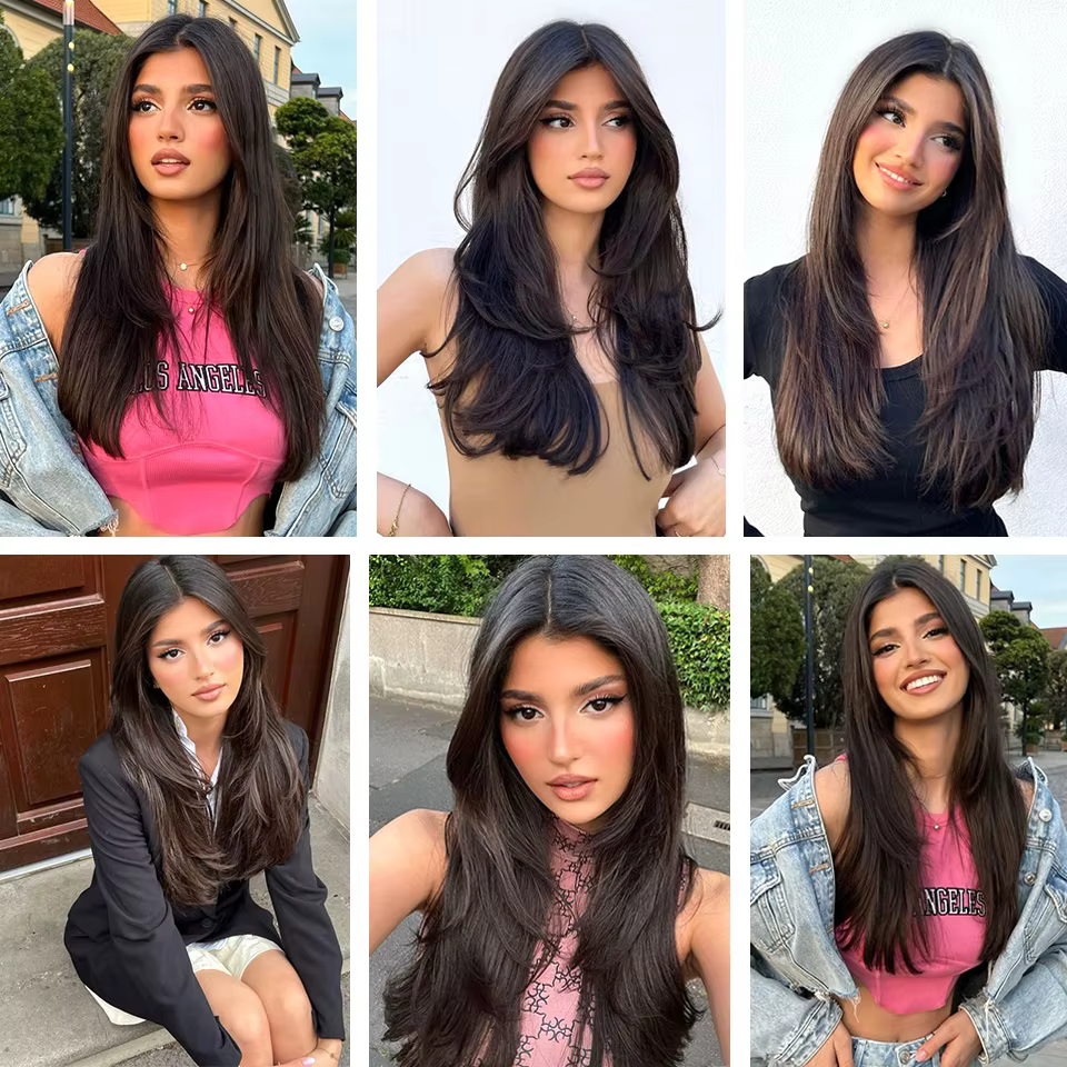 Extensions de Cheveux Synthétiques Longs et Lisses pour Femme