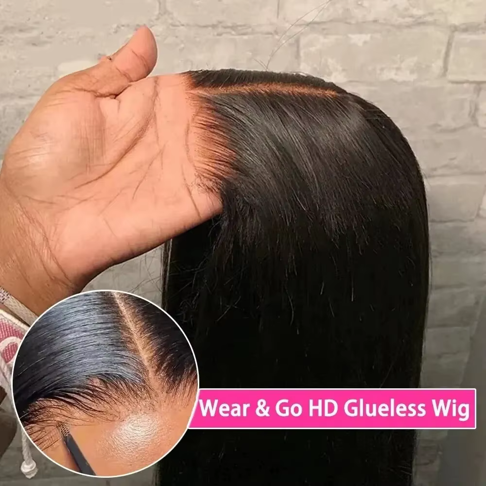 Mettre et aller perruque sans colle cheveux humains pré plumés pré-coupé dentelle noeuds blanchis droite courte Bob