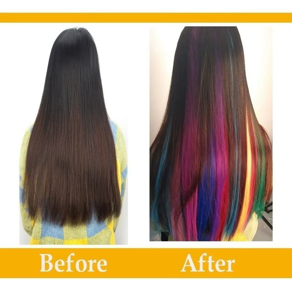 Extensions de Cheveux Lisses Multi-couleurs, Postiche à Clips, 55cm, 2 Pièces
