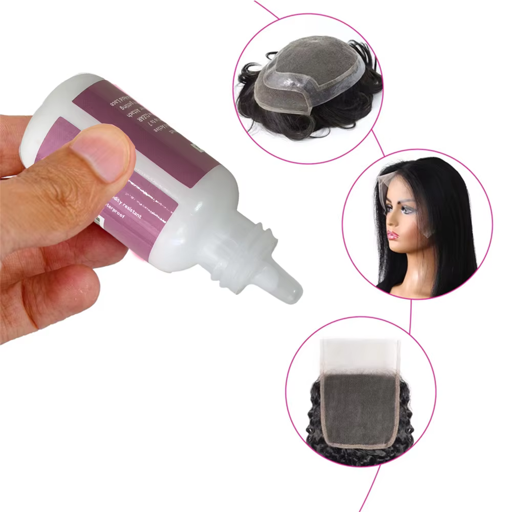 Colle pour perruque en dentelle - 1,3 oz, colle liquide imperméable pour perruques, colle invisible pour perruques, colle adhésive pour perruques à tenue forte et longue durée, colle blanche