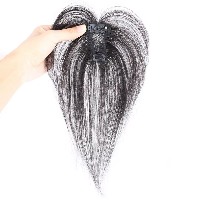 Postiche tissée à la main pour femmes, haut de la tête, couvrant volumineux, cheveux gris, vrais cheveux humains, cheveux complets sans couture, sans Trace