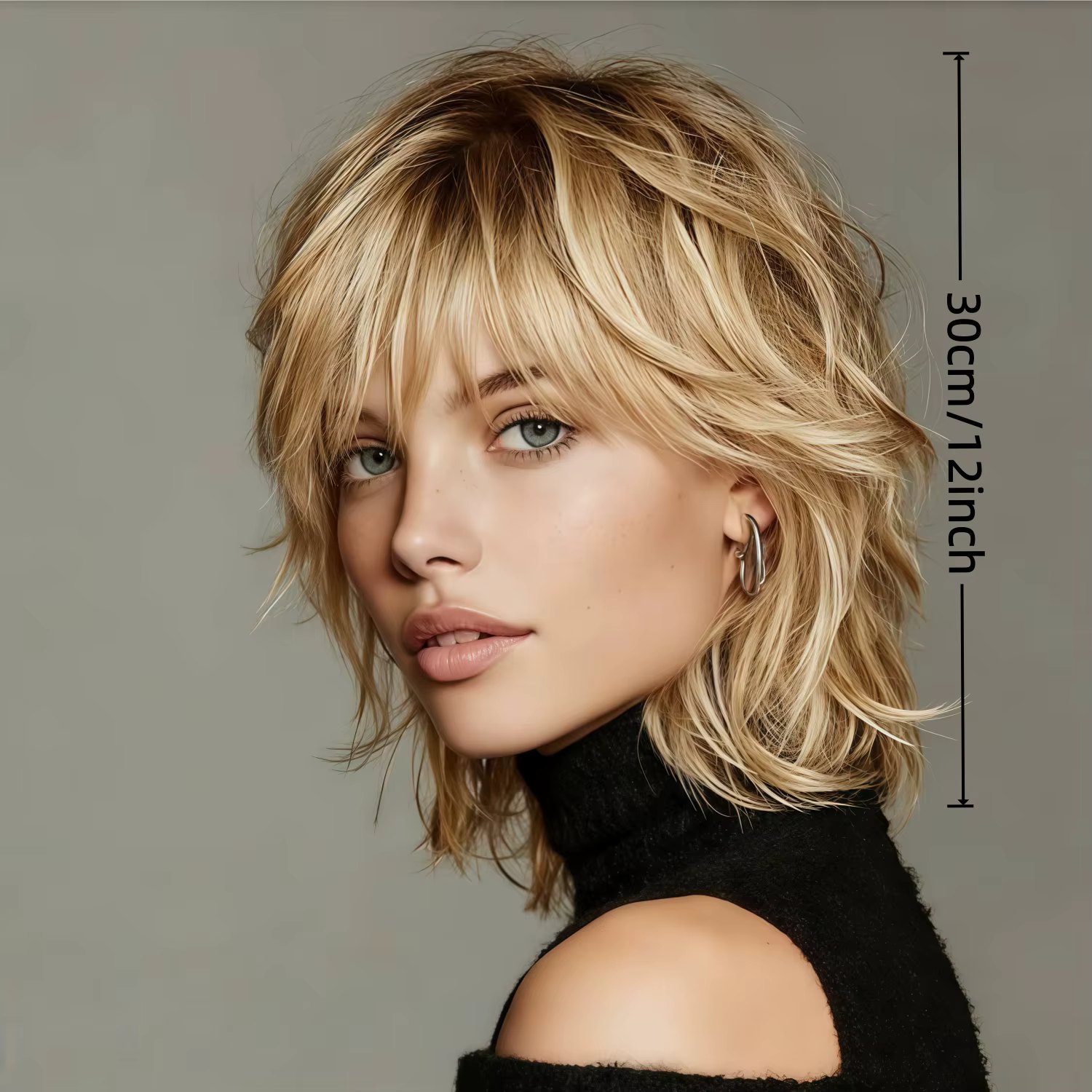 Perruque synthétique longue coupe pixie | Cheveux raides blonds miel à couches avec frange