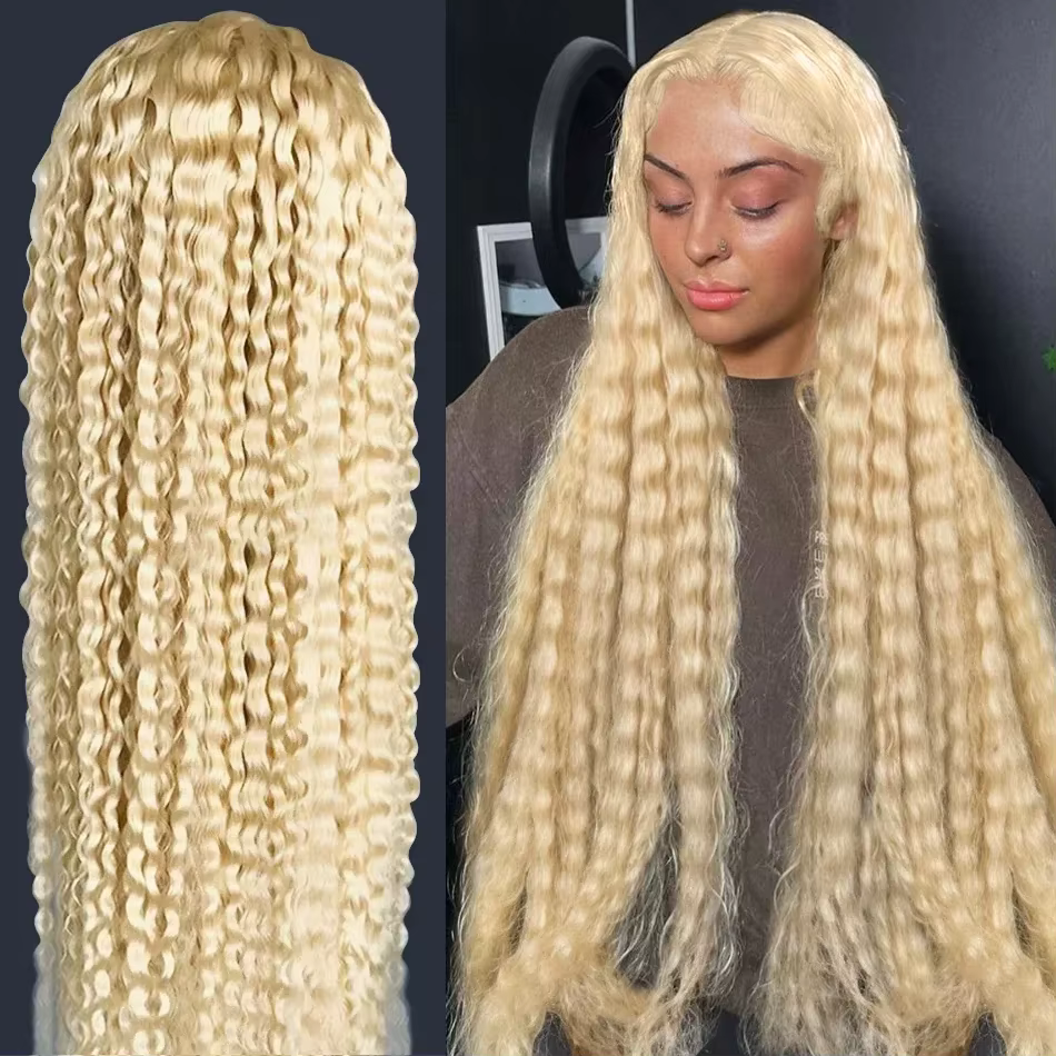 Perruque Cheveux Humains Blond Miel 613 Brésilienne Ondulée Profonde 13x6 HD Lace Frontal 30 Pouces Bouclée, Perruque Lace Frontale 13x4 Water Wave