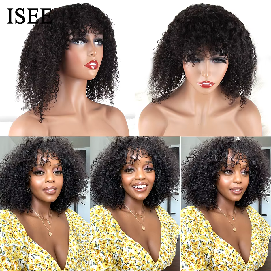 ISEE HAIR-Perruque Bob courte cousue avec frange pour femme