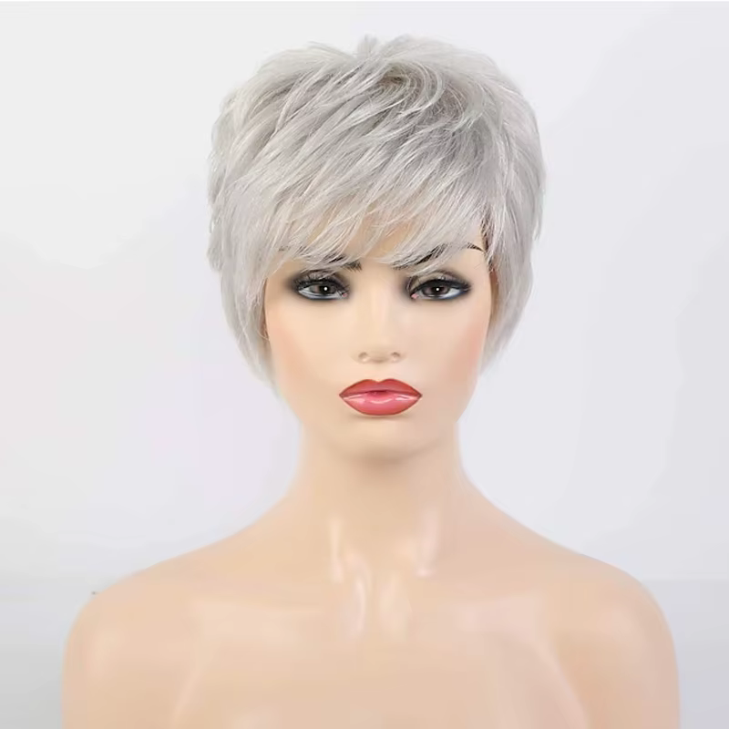 HAIRJOY – perruques synthétiques courtes grises pour femmes blanches
