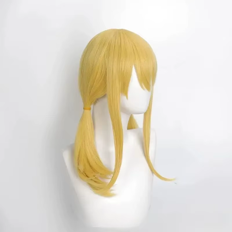 Lucy Cosplay perruque intégrée Double tressé cheveux Style or jaune fée queue
